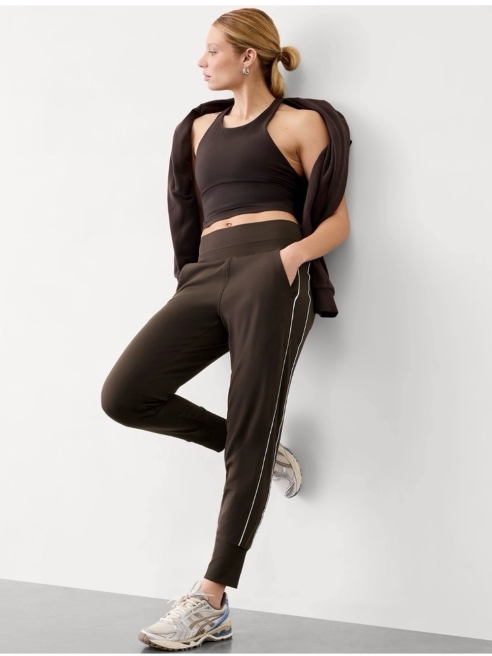 ATHLETA • Venice high rise track stripe joggers - truffle brown white LP